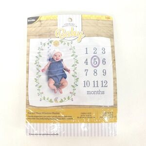 Bucilla Baby Monthly Milestone Blanket Stamped Cross Stitch Kit Cottagecore NEW
